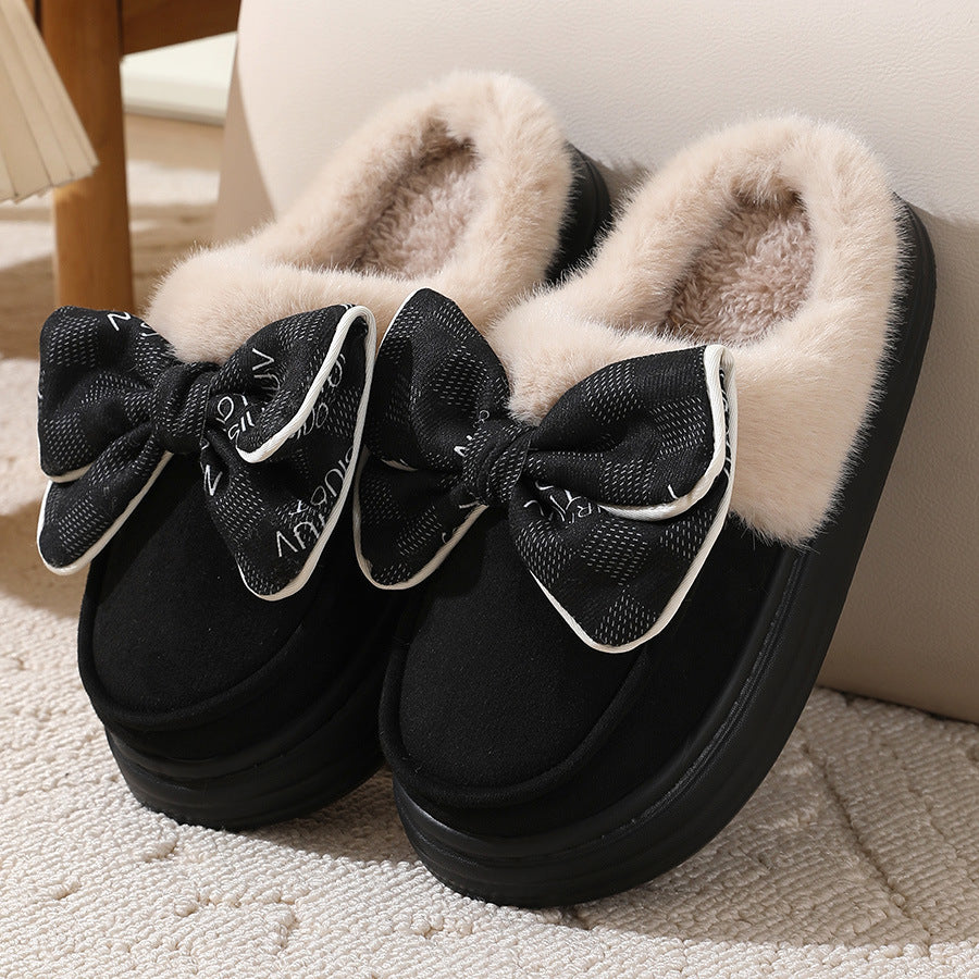 Cute Bowknot Plush Slipper  For Women Fashion Thick-soled